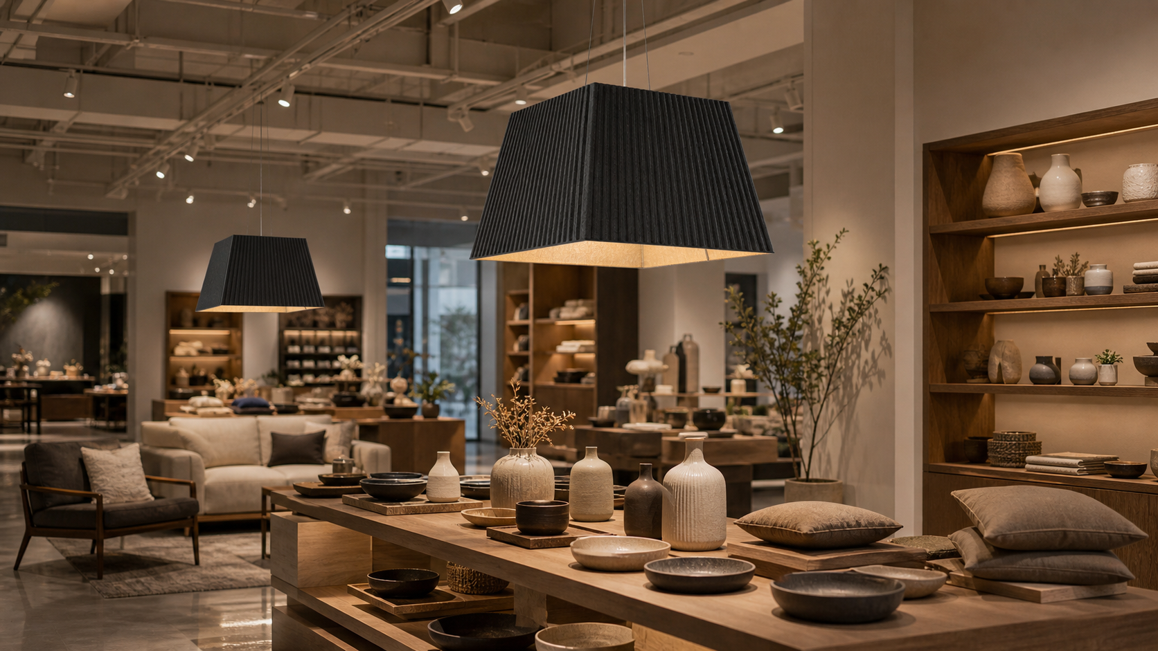 Commercial interior acoustic lighting project with PET Felt pendant lights
