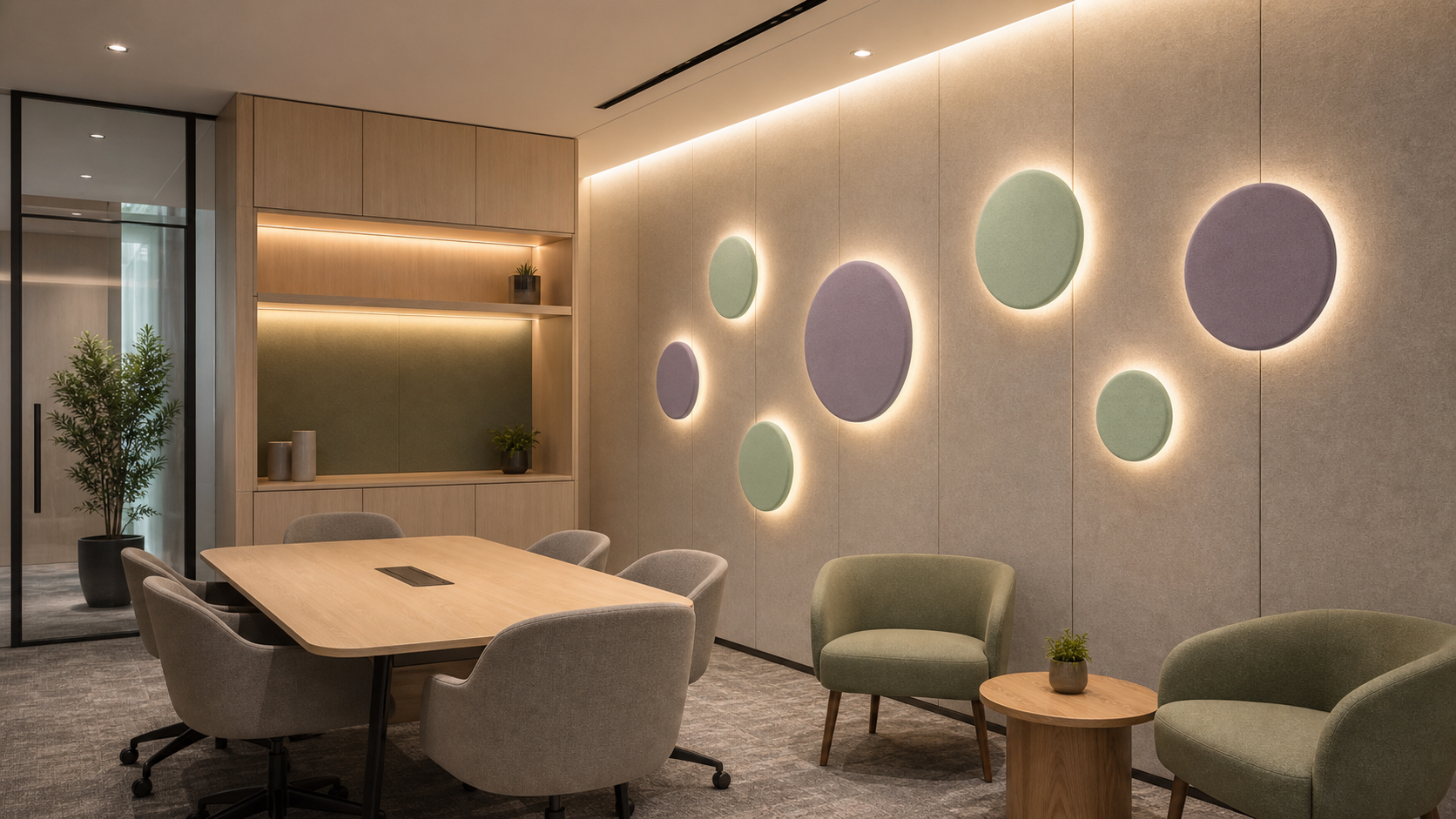 Meeting & Lounge Rooms acoustic ceiling and wall lighting application