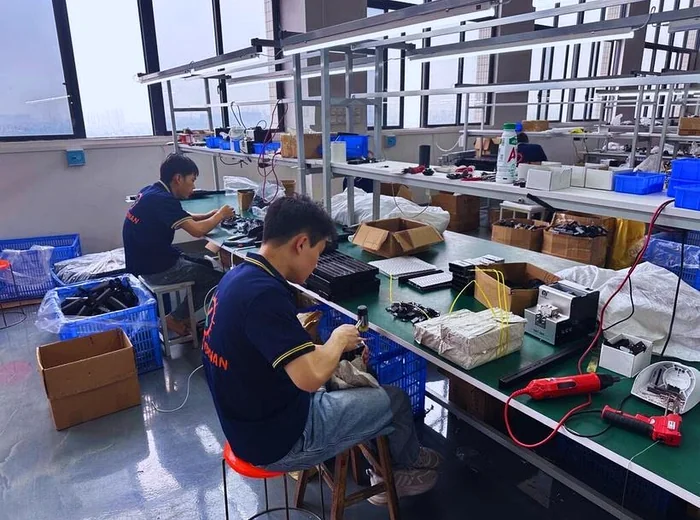 factory testing for office acoustic pendant lighting project