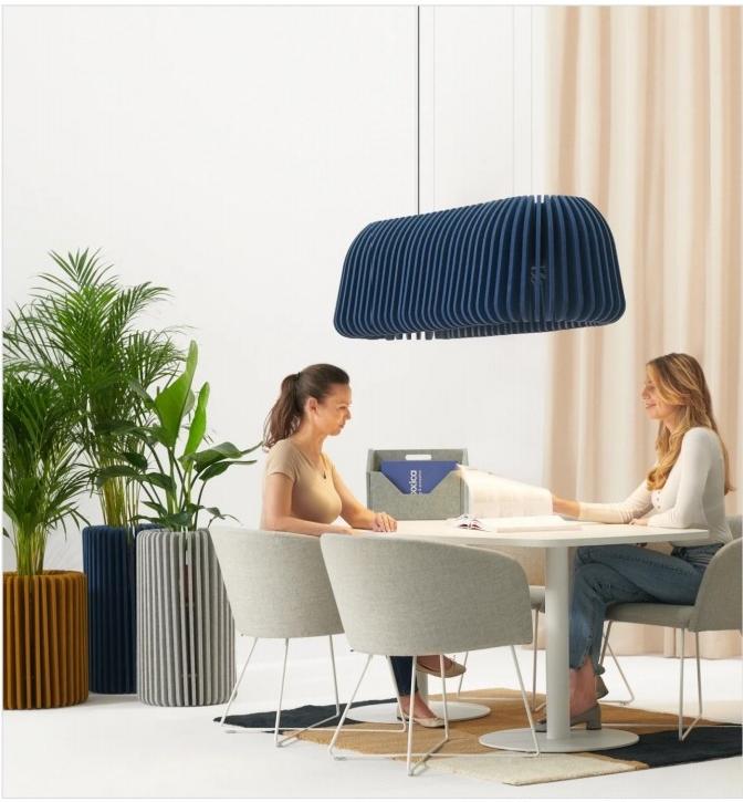 KO-XYM-0088 acoustic linear shade in a reception office scene