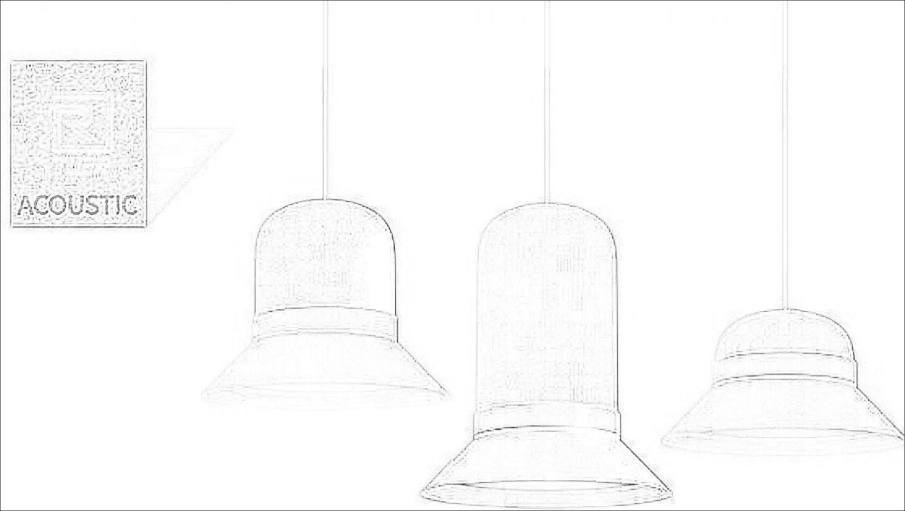 KO-XYM-0200 acoustic pendant light line drawing generated from exact-model product image
